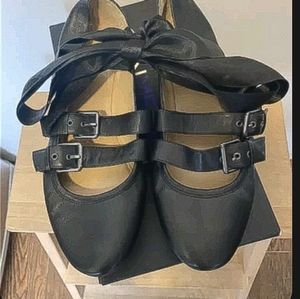 NWB Gun Metal Sadie ribbon/buckle Ballet flats